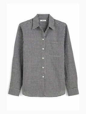 Madewell Relaxed Curved-Hem Button-Up Shirt XS Black White Gingham NWT